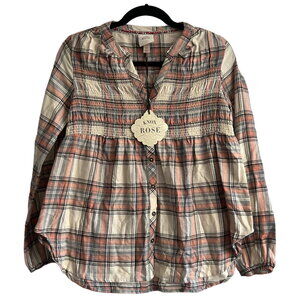 Knox Rose Women's Pink Plaid Long Sleeve Button-Down Shirt - Size XS - NWT